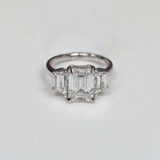 4.61 CT.T.W. Three Stone Emerald Cut Lab Created Diamond Ring in 14k White Gold