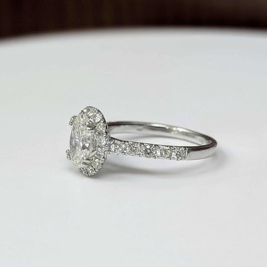 1.83 CT.T.W Framed Oval-Cut Diamond Engagement Ring with Double Prongs in 14k White Gold