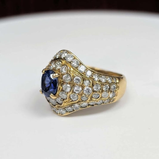 0.90 Oval-Cut Blue Sapphire with 2.95 CT.T.W Diamond Accents in 18k Gold