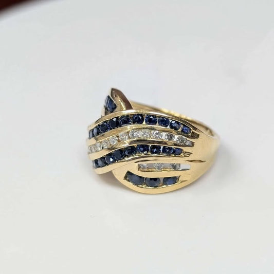 Blue Sapphire & Diamond Multi-row Crossover Band in 14k gold