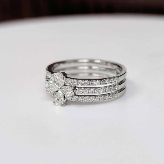0.80 CT.T.W Three-row Clover Flower Diamond Ring in 18k White Gold