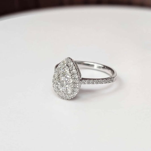 0.95 CT.T.W. Framed Pear Cluster Diamond Ring IN 18k White Gold