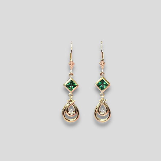 Unique Emerald and Diamond Dangle Earrings
