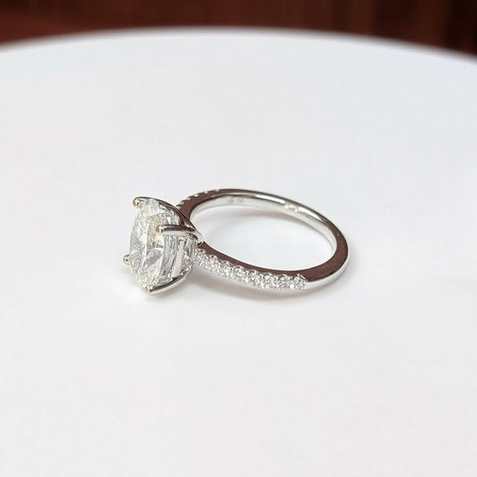 2.53 CT.T.W Oval-cut Lab Created Diamond Engagement Ring Set On Natural Earth-Mined Diamond Band in 18k White Gold