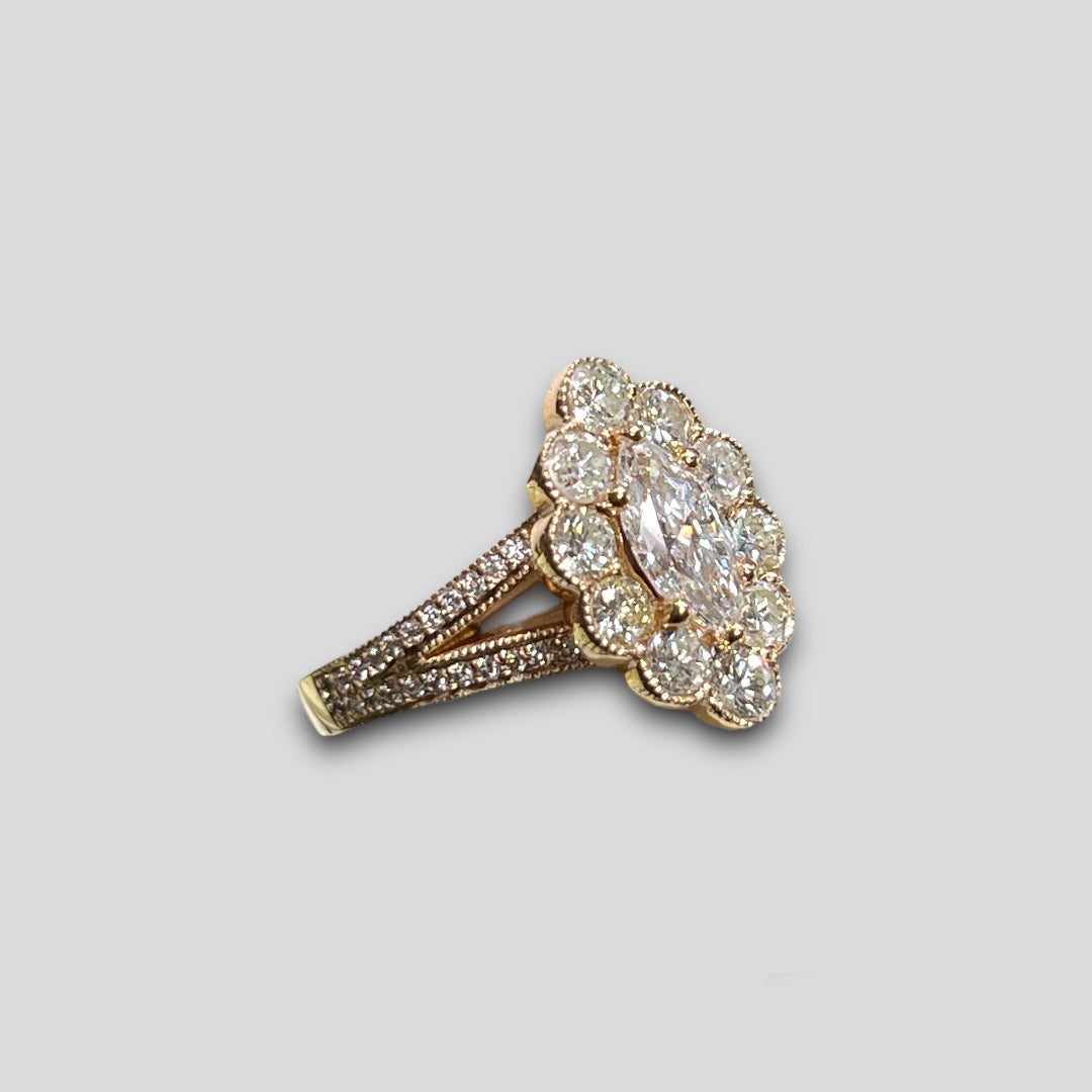 Marquise Diamond with Diamond Halo and Split Shank