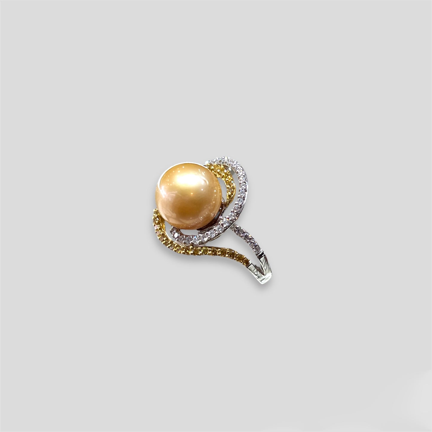 Two Tone Golden Pearl Swirl Ring