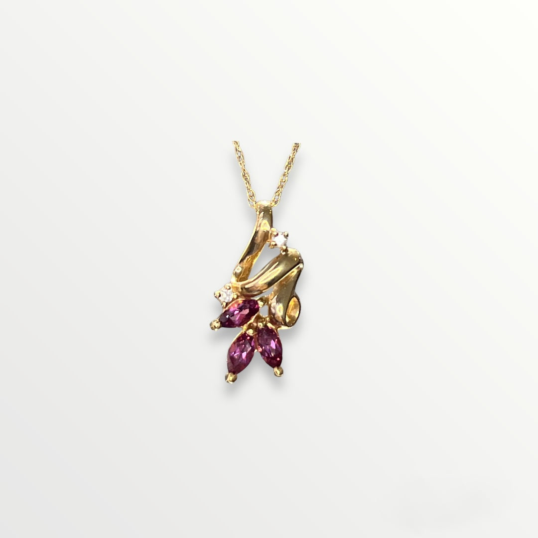 14KY Garnet & Diamond Pendant
