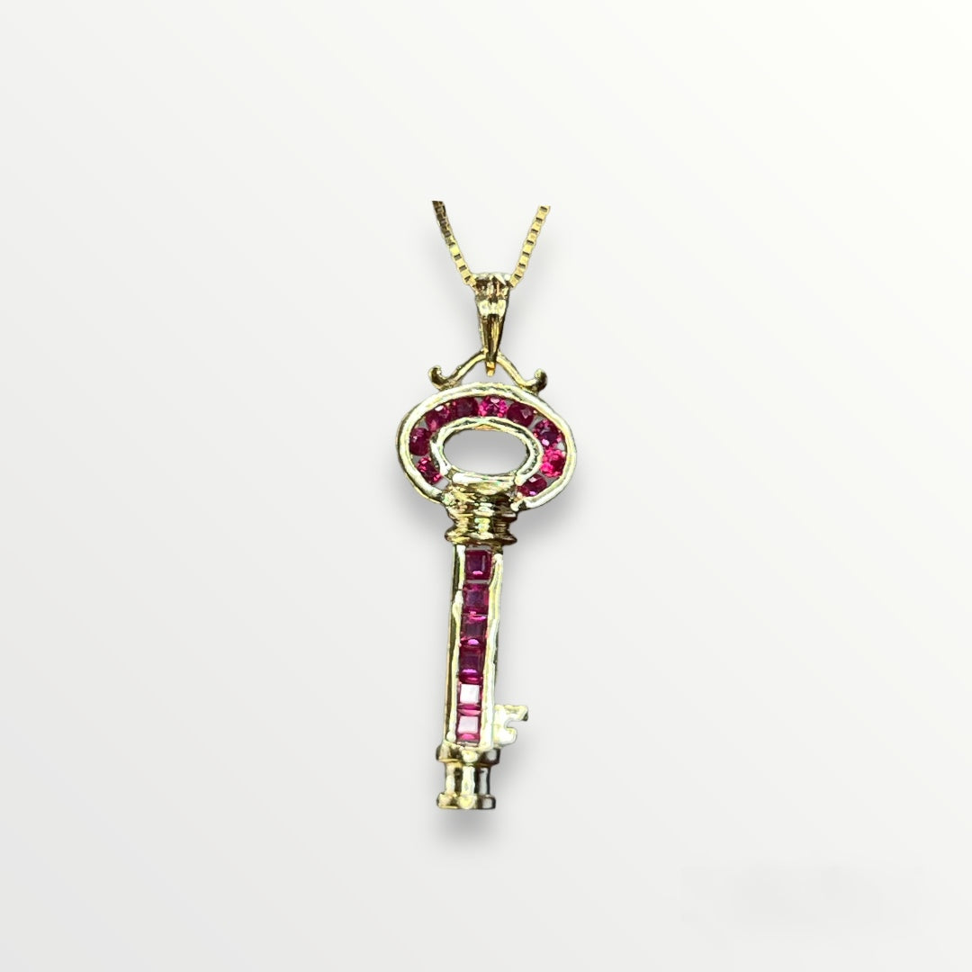 Gold & Ruby Key Pendant