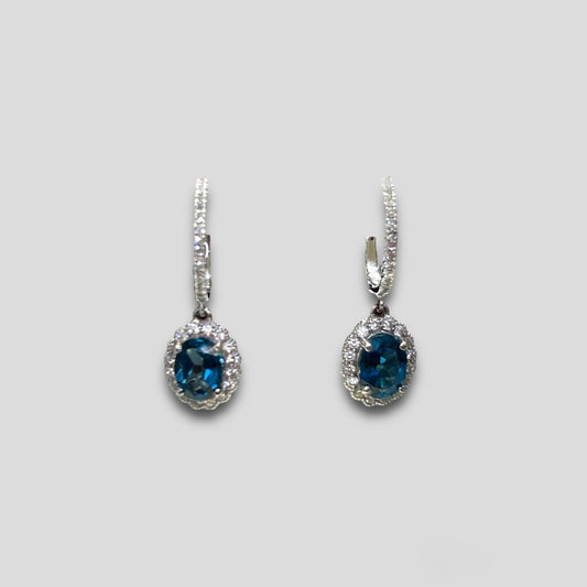 London Blue Topaz & Diamond Dangle Earrings in 14k White Gold