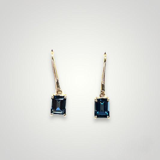 Emerald Cut Gemstone Dangle Earrings in 14k Yellow Gold (Multiple Gemstones Available)