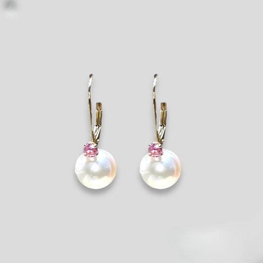 Pink Sapphire & Pearl Earrings