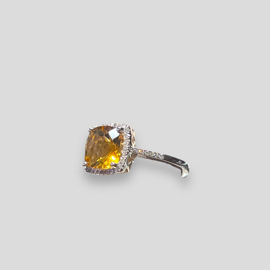 Cushion-cut Citrine with Diamond Halo in 14k White Gold