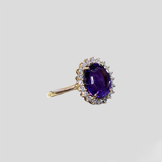 Amethyst Ring with Diamond Halo in 14k Gold