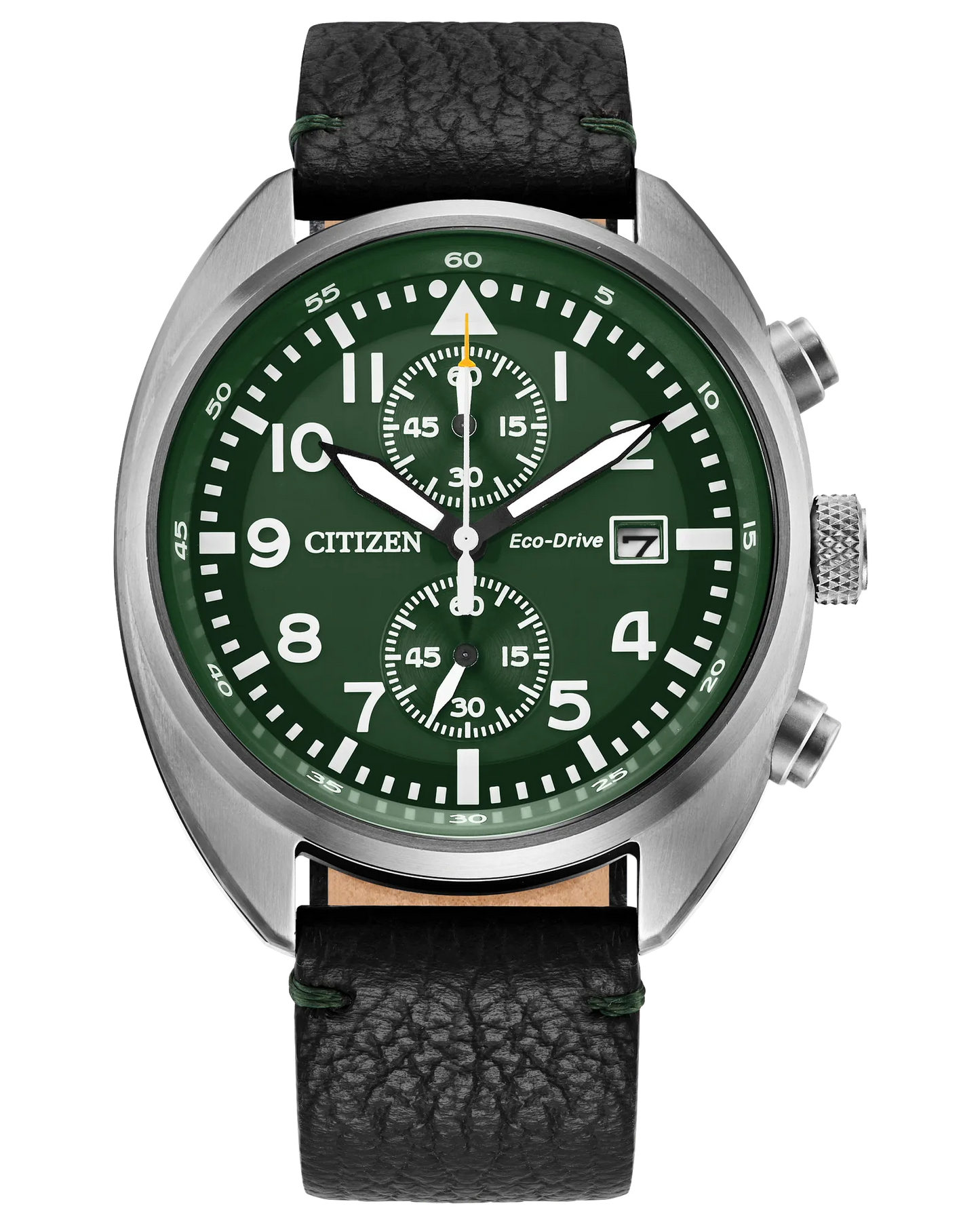 CITIZEN Eco-Drive Sport Casual Green Dial Leather Strap Men's Watch