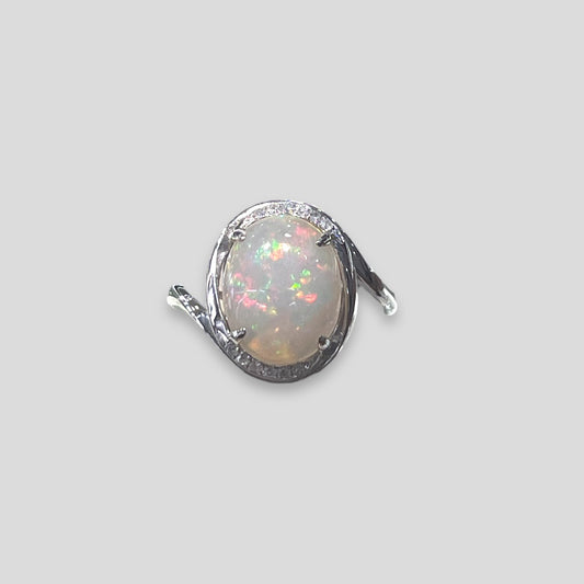 Opal with Diamond By-Pass Ring