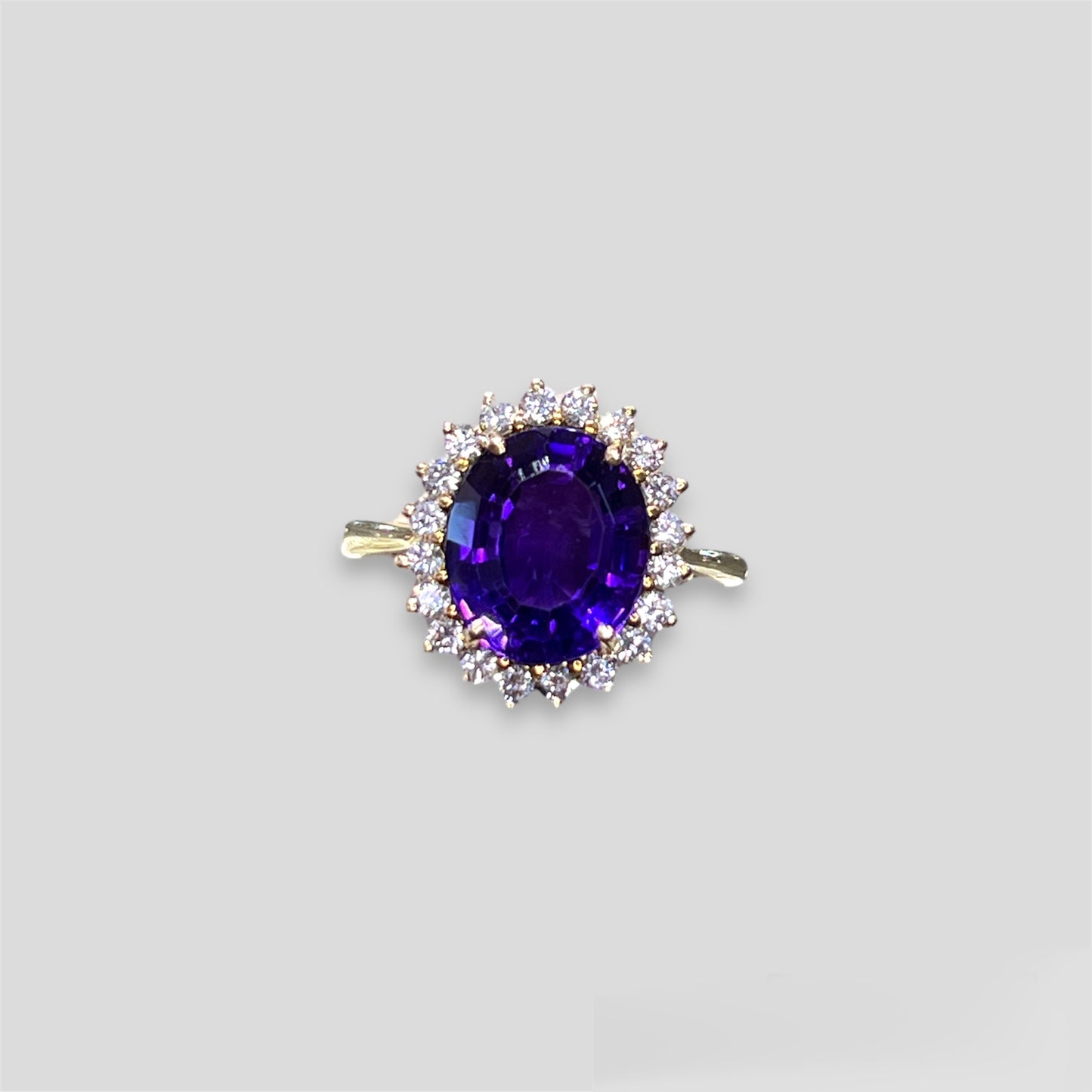 Amethyst & Diamond Halo Ring
