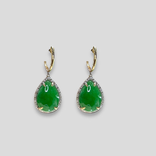 Jade and Diamond Framed Dangle Earrings in 14k Gold