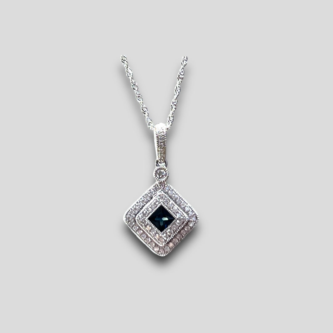 Sapphire with Diamond & Migraine Double Halo