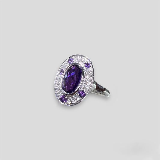 Amethyst Ring with Diamond & Amethyst Halo in 14k White Gold