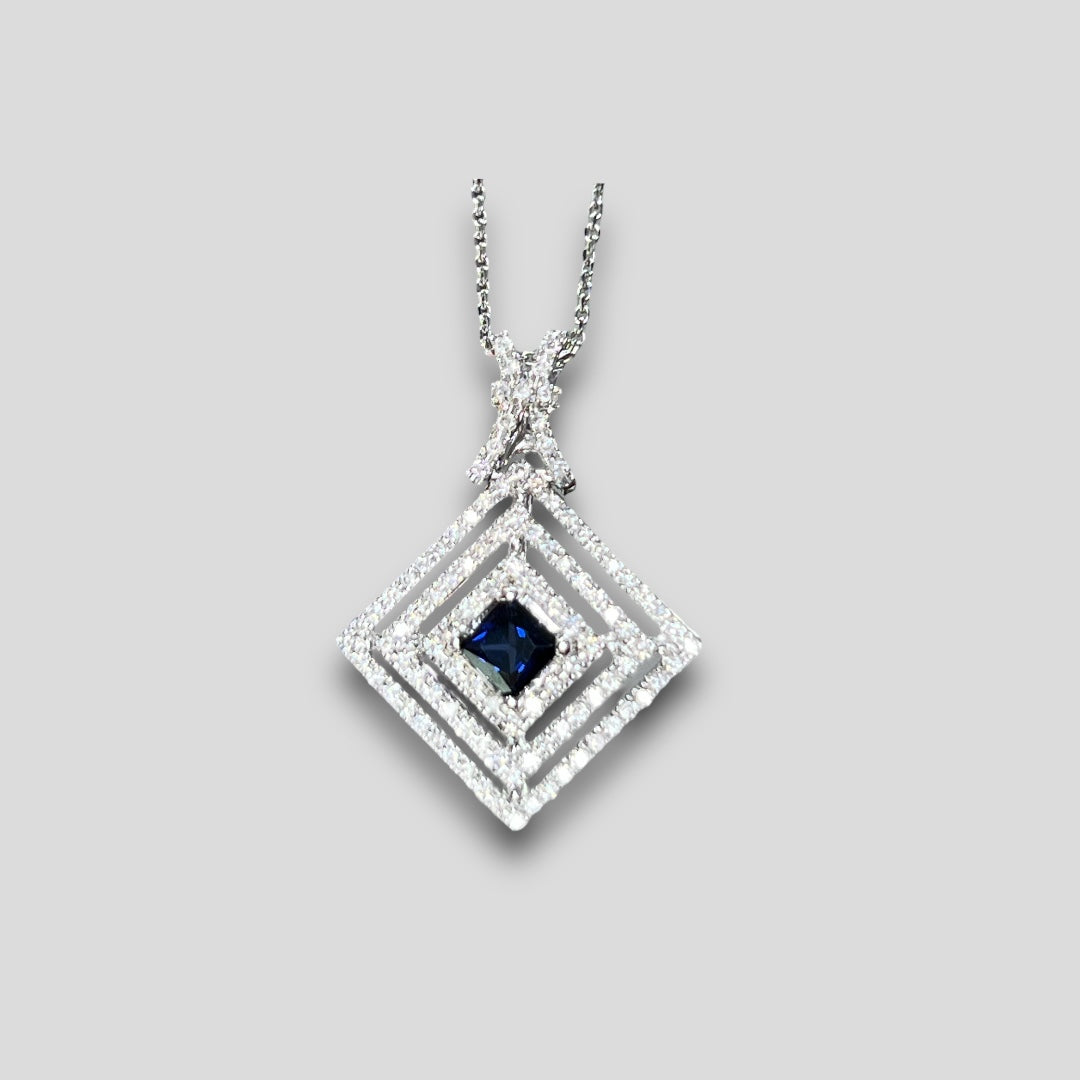 Sapphire with space Triple Diamond Halo Pendant