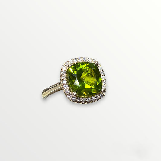 Peridot with Diamond Halo Ring