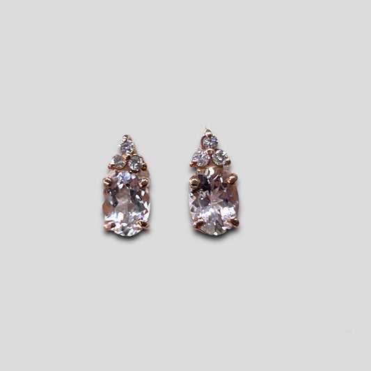 Oval Morganite and Diamond Stud Earrings