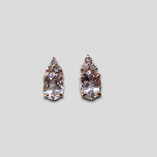 Oval Morganite with Diamond Accent Stud Earrings in 14k Rose Gold