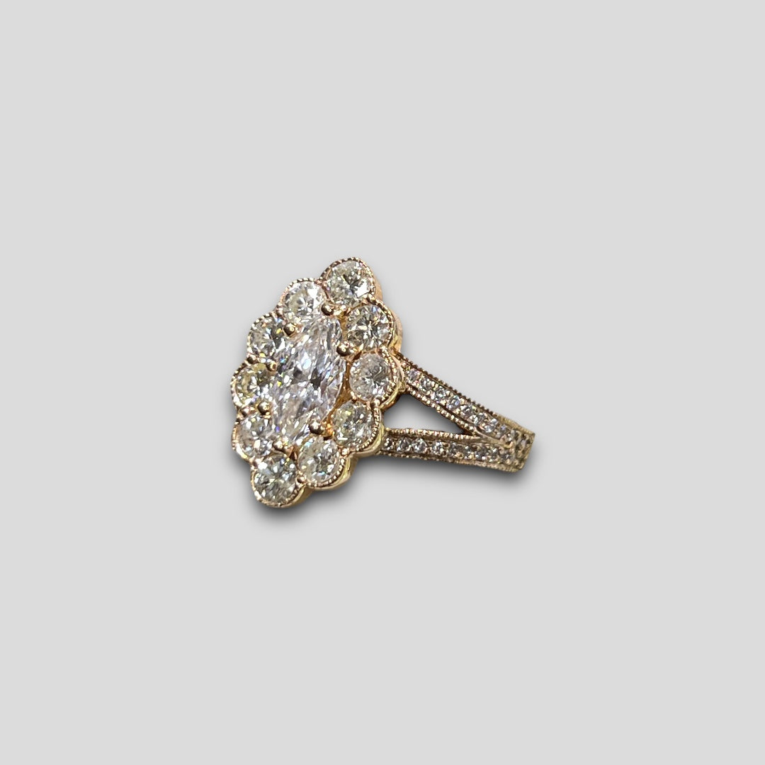 Marquise Diamond with Diamond Halo and Split Shank