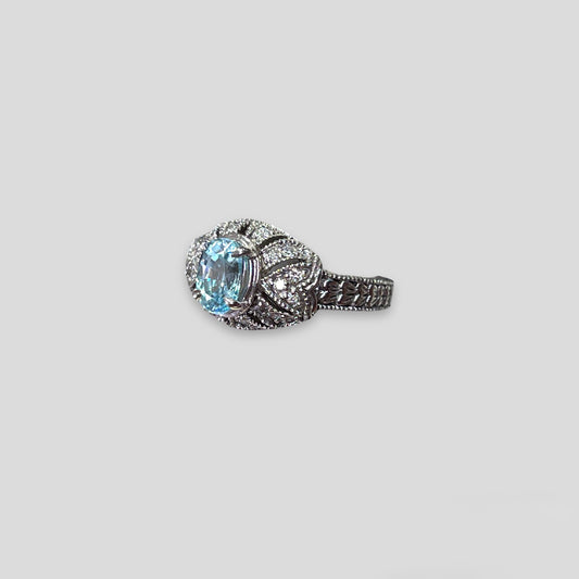 Blue Zircon White Gold Vintage Ring - Q&T Jewelry