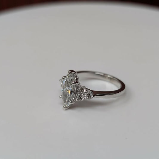 1.52CT Marquis-cut Lab Grown Diamond Engagement Ring with Tapered Lab Grown Diamond Accent in 14k White Gold