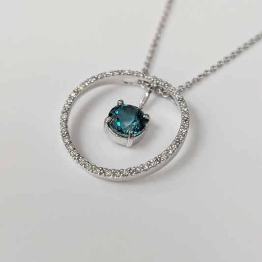 Round-cut Green Topaz & 0.75 CT.T.W. Diamond Pendant Necklace in 14k White Gold - Q&T Jewelry