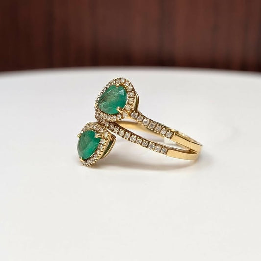 1.30 CT.T.W Pear-cut Emerald Toi Et Moi with 0.30 CT.T.W Diamonds on 14k Yellow Gold - Q&T Jewelry