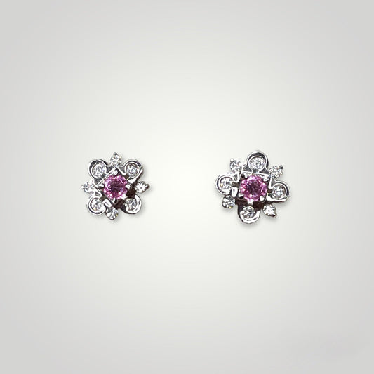 Pink Sapphire & Diamonds Stud Earrings in 18k White Gold