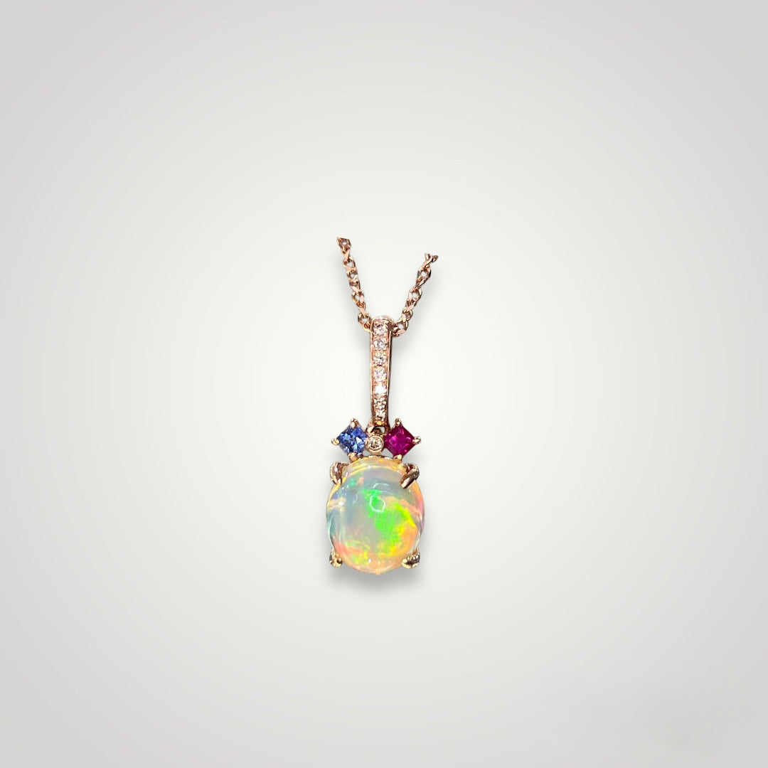 Diamond Multi Sapphire and Opal Pendant