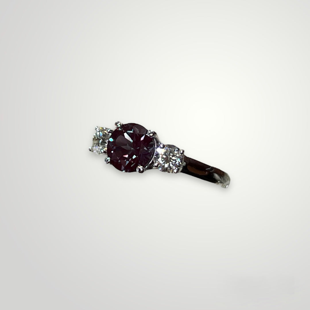 3 Stone Diamond and Alexandrite Ring
