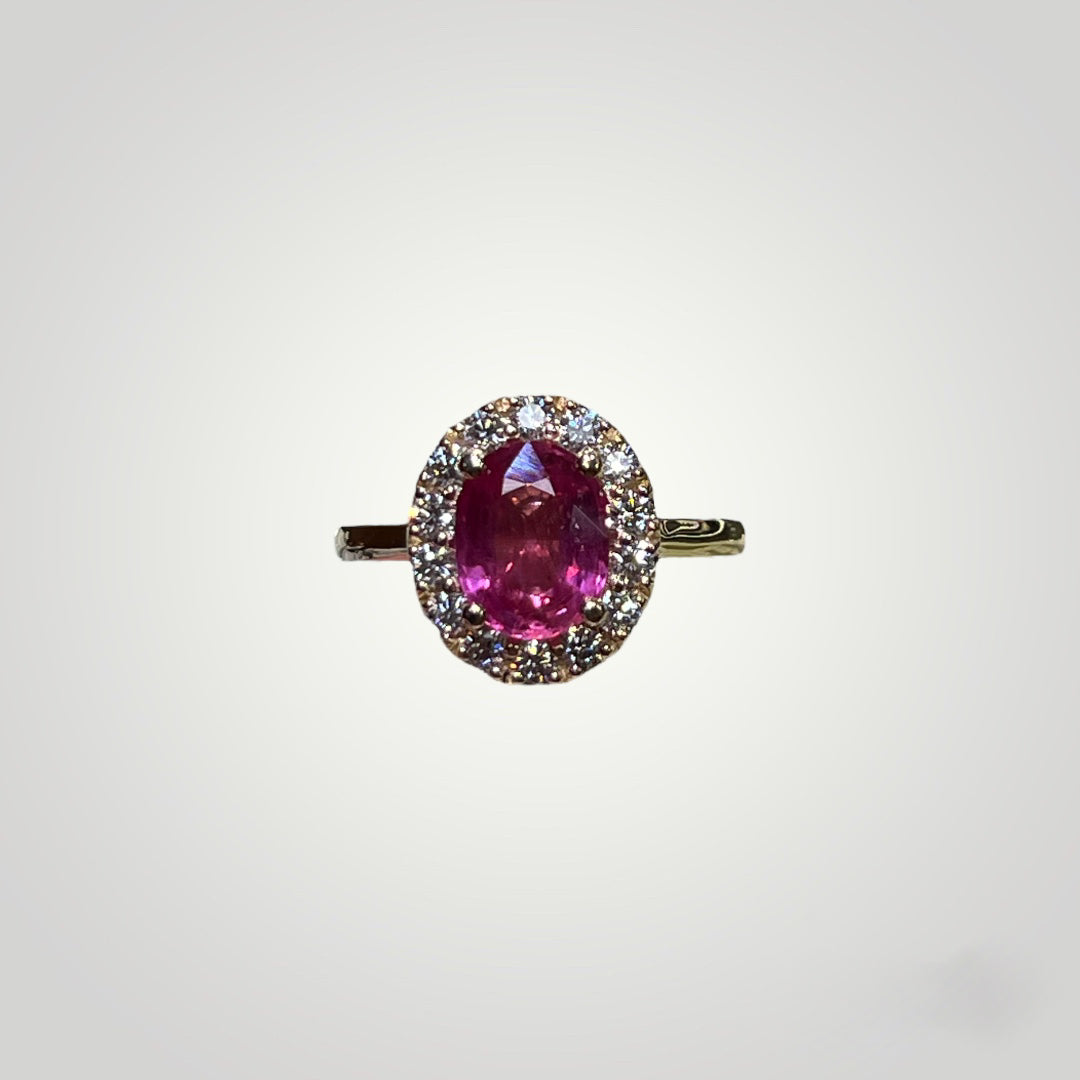 Oval Ruby and Diamond Halo Ring
