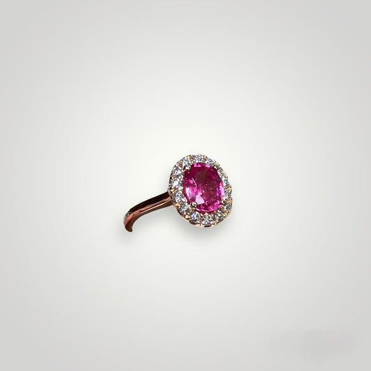 Oval Ruby Ring with Diamond Frame in 14k Gold