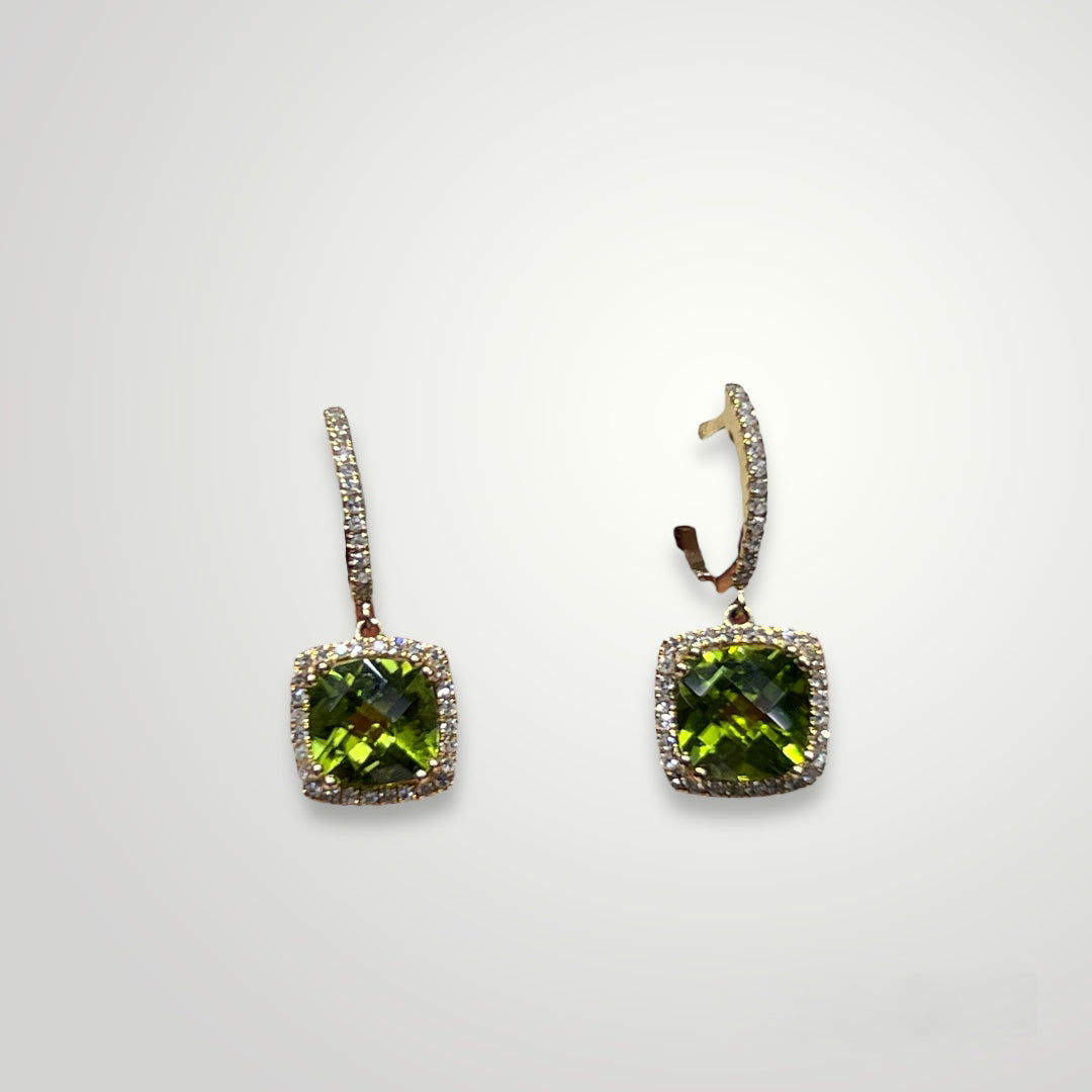 Cushion Cut Peridot Dangle Earrings