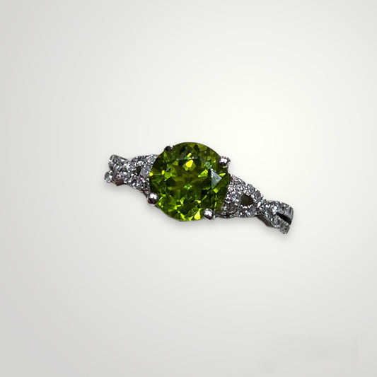 Peridot Ring with Diamond Twist Band in 14k White Gold