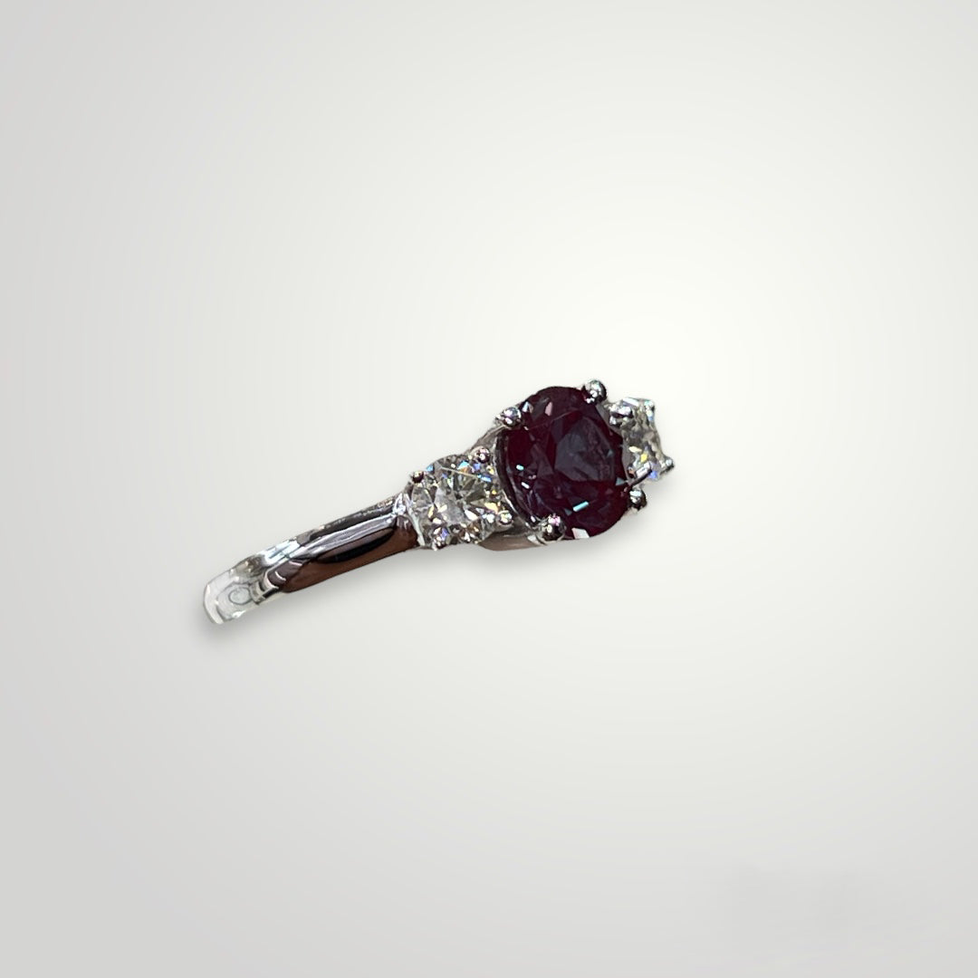 3 Stone Diamond and Alexandrite Ring