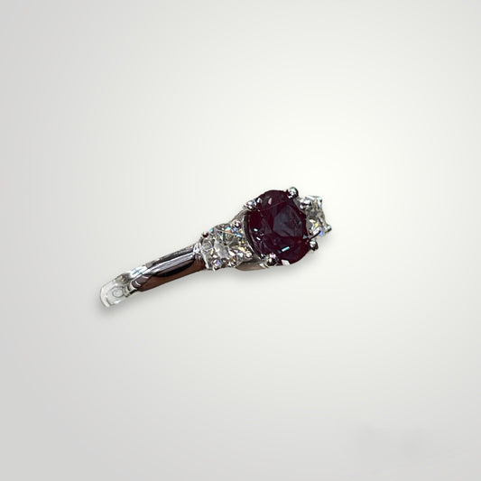 Alexandrite Ring with Diamond Side Stones in 14k White Gold