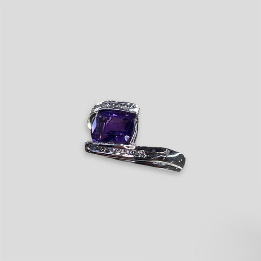 Amethyst & Channel Set Diamond Bypass Ring in 14k White Gold