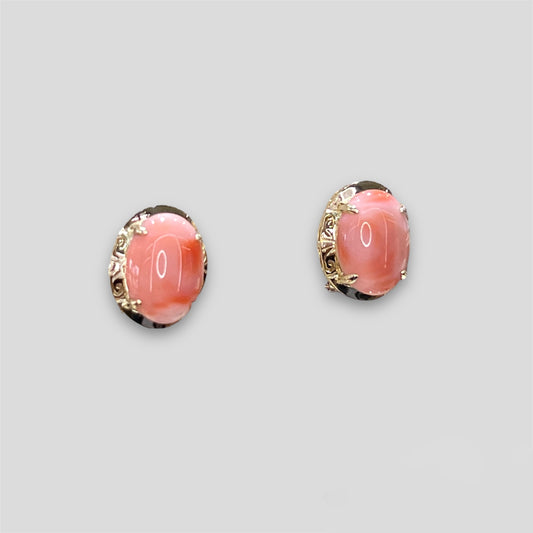 Pink Salmon Coral Earrings in 14k Gold