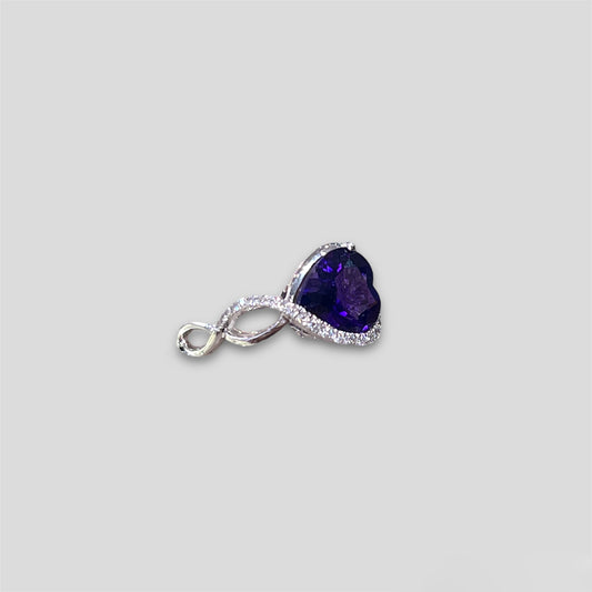 Amethyst Heart Ring with Diamond Accents on 14k White Gold with Infinity