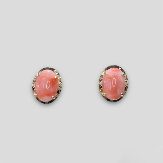 Pink Salmon Coral Earrings in 14k Gold