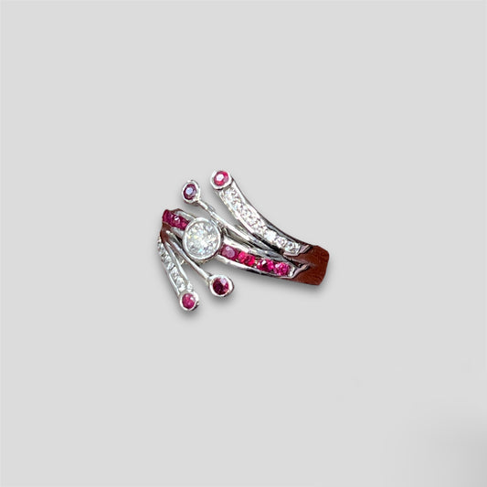 Diamond & Ruby Bypass Ring in 14k White Gold