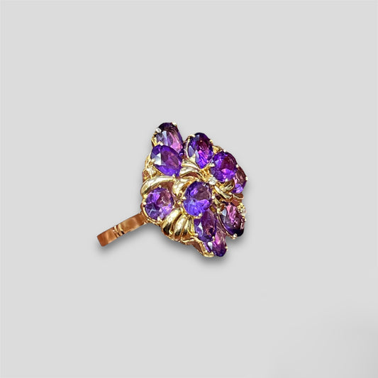 Amethyst Flower Cocktail Ring in 14k Gold