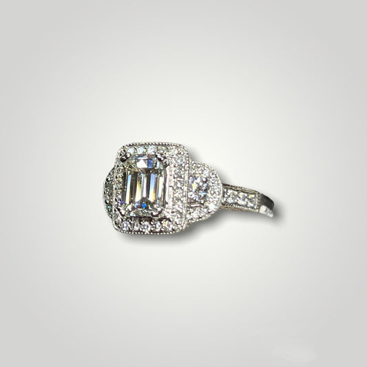 18K White Gold GIA Certified Emerald-Cut, Halo Diamond Ring - Q&T Jewelry