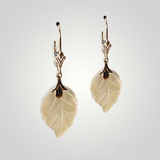 Mother of Pearl Dangling Leaf Earrings - Q&T Jewelry