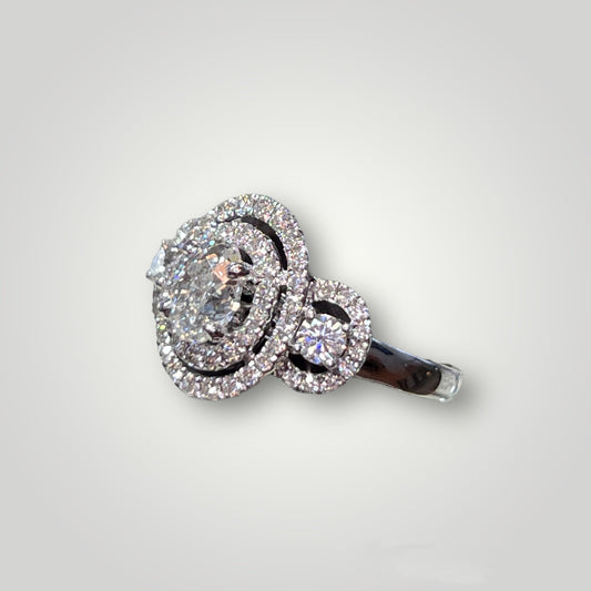 3 stone Diamond Ring with Halo - Q&T Jewelry